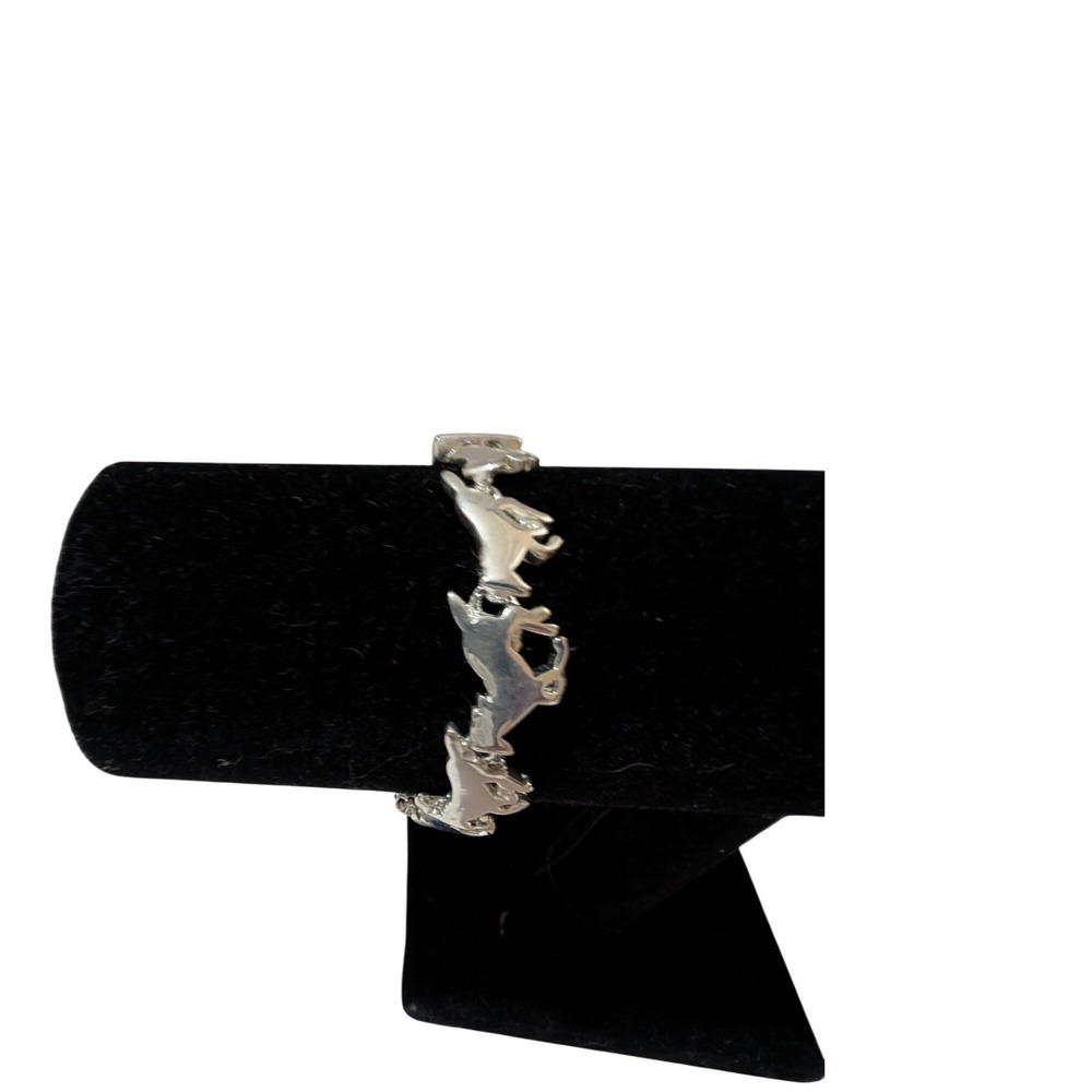Silver Tone Leaping Rabbit Link Bracelet Whimsical Bunny Animal Jewelry 7.25in